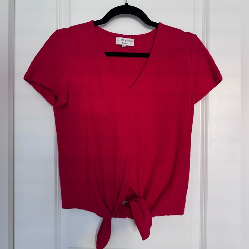 Madewell texture and thread tie front red blouse